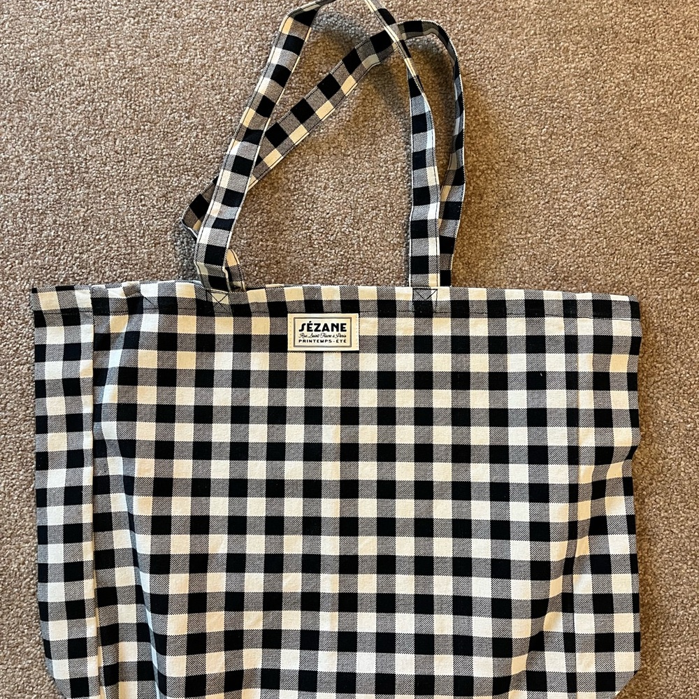 Sezane Checkered Tote Bag